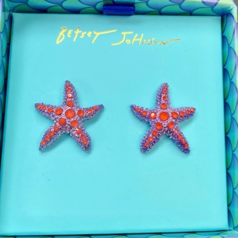 BETSEY JOHNSON 2025 Mermaid Collection Red Crystals Purple Starfish Earrings NWT